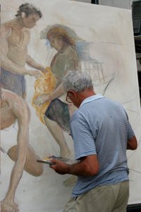 Schilder aan het werk, La Soffitta nella Strada, Zomerse antiekbeurs, Sarzana, Ligurië, Italië door Unknown